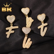 THE BLING KING A-Z Double Layer Cursive Initial Letter With Heart Bail Pendant Necklace Iced Out CZ Charm HipHop Rapper Jewelry