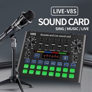 [ในสต็อก] [COD]V8S Phone Sound Card Set Bluetooth Microphone Live Broadcast Equipment Computer Universal Microphone Voice Changer