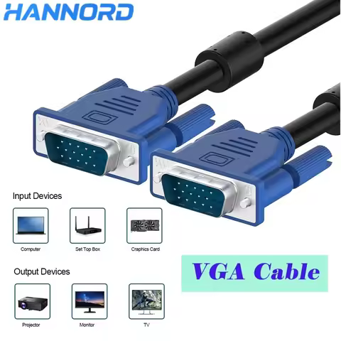 Hannord VGA To VGA Cable 15 Pin 1.5M 3M 5M Male To Male Extension 3+6 Converter Cable for PC Monitor