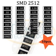 Resistor SMD 2512 0, 1,1.1ohm, 1.2ohm, 1.3ohm, 10ohm, 11ohm, 12ohm, 13ohm, 100ohm,100K, 110K, 120K, 130K 5% 10 pcs