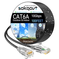 Cat6a Ethernet Cable Slim 100ft Outdoor&Indoor, 28AWG Pure Copper Cat6 Internet Cable for Waterproof