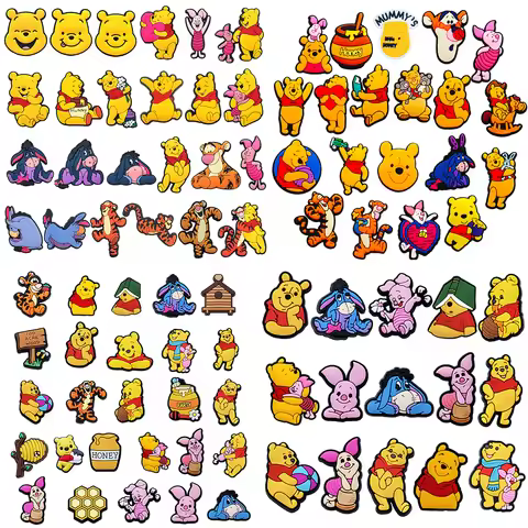 15-26Pcs Disney Winnie Pooh Shoe Charms Cartoon Shoes Decoration Accessories DIY Classic Clog Sandal