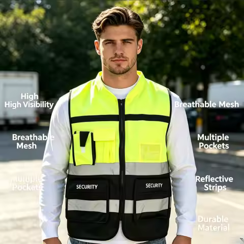 High Visibility Reflective Safety Vest with Multi Pockets, Zipper Security Work Vest, Breathable Con