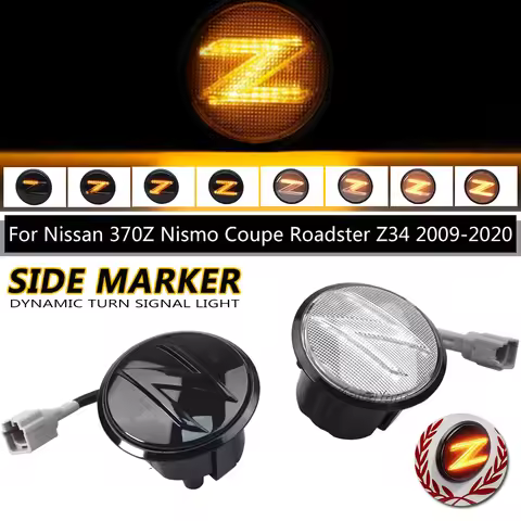 2Pcs Led Dynamic Amber Side Marker Lights Turn Signal Sequential Blinker Lamps For Nissan 370z Coupe