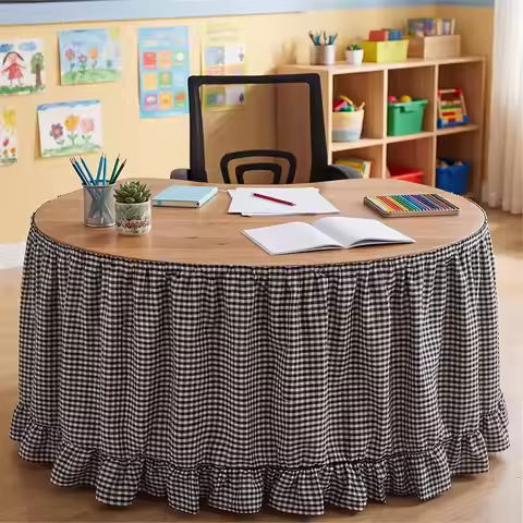 6ft Black White Checkered Gingham Table Skirt Ruffle Tablecloth for Classroom Decor