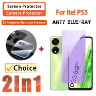 2 IN 1 Anti-blue Tempered Glass Film Itel P55 Clear Film for Itel P55T P55 P40 Plus P65 Power 70 A70