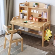 Solid Wood Desk Bookshelf Integrated Table Children's Study Table and Chair Adjustable Computer Table Children's Study Table and Chair Suit