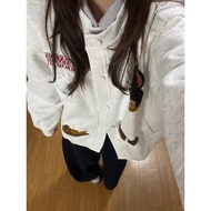 Women's Grey Korean Style Autumn Jacket with Embroidery - Casual Fall Cardigan