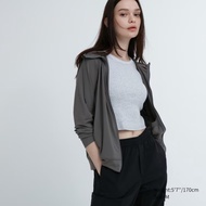 uniqlo airism jaket mesh hoodie wanita uv protection grey - m