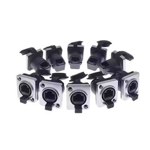 10 piece RJ45 Waterproof Network Connector with Rubber cover IP65 8p8c D type Panel Mount Socket RJ4