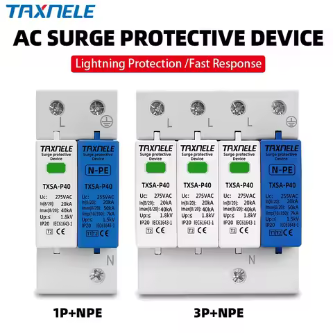AC SPD Din Rail 1P+NPE 3P+NPE 50KA T1 T2 385V 275V 255V House Surge Protector Protective Low-voltage