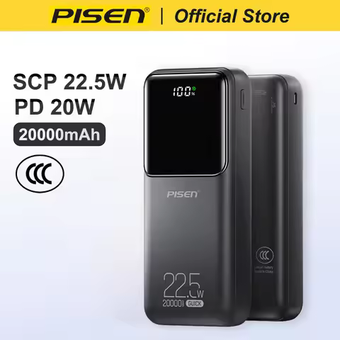 PISEN 20000mAh PD 20W Quick Power Bank SCP 22.5W Portable Powerbank Fast Charging External Battery F