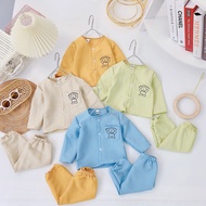 [DT80] Have A Nice Day Long Sleeve Bear Set with Left Pocket for Pretty Children Made of Stretch Cot