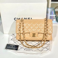 98%NEW二手CHANEL CLASSIC BAG, CF26, CF25, A01112,香奈兒經典鏈袋,杏色荔枝皮金扣, @18開 #香榭站正品