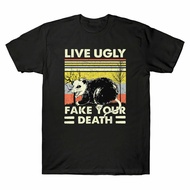 Live Ugly Fake Your Death Opossum Funny Ugly Cat Vintage Men'S T-Shirt Cotton