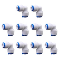 10pcs Quick Connect Push Fit Water Tube Fitting 1/4 - 1/4 Inch OD L Type Adaptor for RO Water Filter