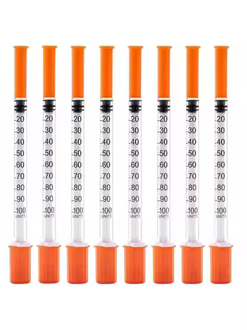 100pcs/box 1ml 30G*8mm Disposable Plastic Veterinary Syringe Orange Cap Sterile Insulin Syringe With