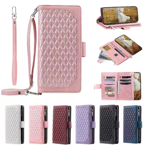 Crossbody Zipper Wallet Case for OnePlus 12 11 11R Leather Wrist Strap Cover For OnePlus 10 Pro 10T 