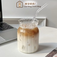 Cup, Glass Cup 430ml-300ml for Drinking Coffee Milk Tea Transparent Basic Vertical Stripes - MORRI.S