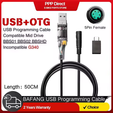 8fun/Bafang BBS01/02/03/BBSHD eBike Programming Cable - USB to Motor, Free OTG Adapter