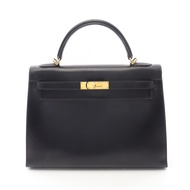 【二手】愛馬仕 Kelly 32 兩用手提包，黑色小牛皮（牛皮），女士，二手 A