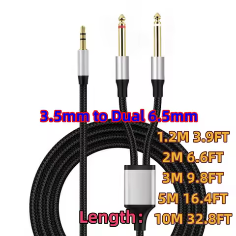 3.5mm 1/8" TRS to Dual 6.5mm 1/4" TS Mono Stereo Y-Cable Splitter Cord AUX Audio Speaker Adapter for