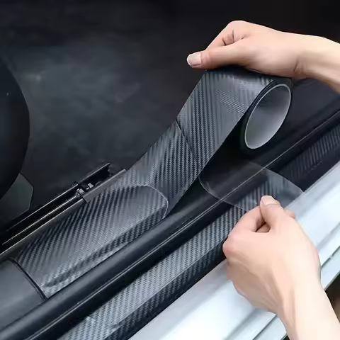 3D Carbon Fiber Sticker Paste Car Threshold Protective Film Anti Scratch Waterproof Matte Black Nano