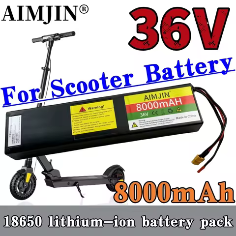36V 8000mAh Li-ion Rechargeable Battery Pack 10S3P Whit 42V 2A Charger Suitable for Electric Scooter