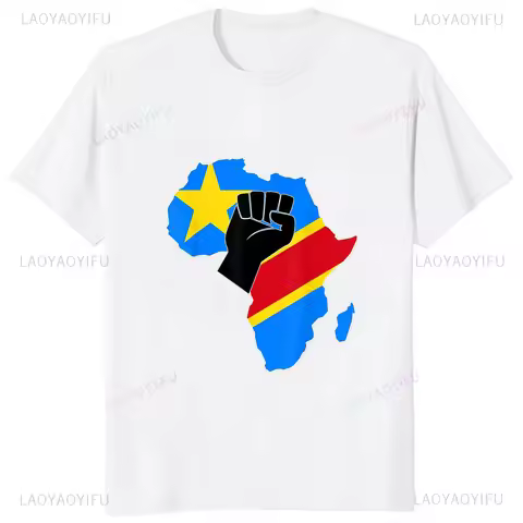 Love Democratic Republic of Congo Flag in Africa Map T-Shirt Casual Fashion Streetwear Harajuku Man 