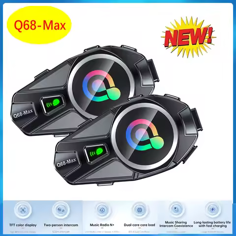 Q68-Max Motorcycle Helmet Bluetooth Headset TFT Color Display IP56 Waterproof Noise Reduction Auto A