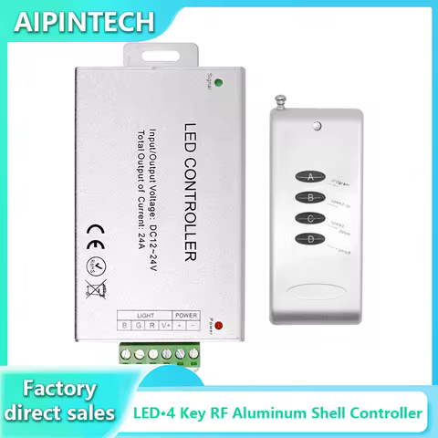 4-Key Rf Aluminum Shell Rgb Controller Dc12-24V 432W 6A/Ch Smd5050 Cob Strip Light Rgb Wireless Remo