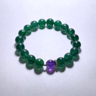 天然礦物 頂級綠草莓晶9.5mm 頂級烏拉圭紫水晶 手鍊