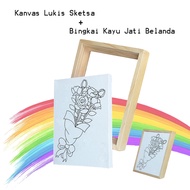 KAYU Flower Sketch Painting Canvas + Dutch Teak Wood Frame