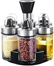 LINGLAN Spice Jar Oil Bottle Salt and Pepper Shaker Glass Jars with Rotating Holder 100 ml (6-Jar)