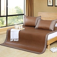 3pcs Rattan Mattress Topper Pad Cooling Summer Sleeping Mat and Pillow Shams Sets (King, Brown 1)