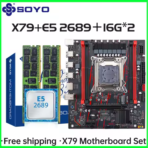 SOYO X79 Game Motherboard LGA 2011 Set with E5 2689 CPU 32G【16G*2】DDR3 ECC RAM Memory M.2 NAME Compu