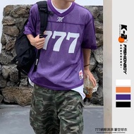 [K-2] 777 Lucky Number Mesh Hole Hollow Jersey V-Neck Design Short T Sleeve Top Wear Casual Matching