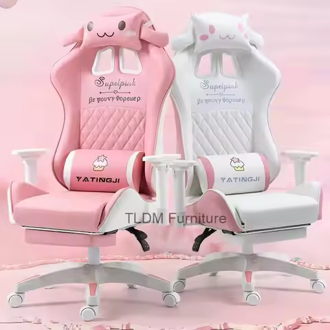 Ergonomic Swivel Gaming Chair Pink Modern Latex Cushion Breathability Office Chair Elastic Durable C