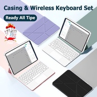 Smart Flip Case & Wireless Keyboard For Samsung Galaxy Tab A9/A9+/S7/S8/S9/S9Plus/S9 FE Wireless Blu