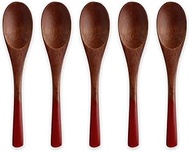 J-kitchens Wooden Paint Sorting Multi Spoons, Small, Red, Set of 5, 4.8 x 1.0 inches (12.3 x 2.5 cm)