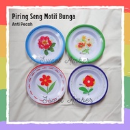 -CUAKS- Piring Seng Jadul Murah 1/2 Lusinan Bulat Motif Bunga / Piring