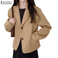 ZANZEA Women Korean Fashion Barter Neck Long-Sleeved Plain Color Blazer