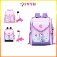 Ivyh Trolley Bag Backpack for Kids with 6 Wheels - Cartoon School Backpack for Girls, Waterproof Bagpack, Rolling Backpack