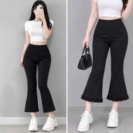 Women's Big Size 9 Inch Flared Pants, Slim Leggings in Stretch Umi Fabric Shows Off Dynamic Curves -