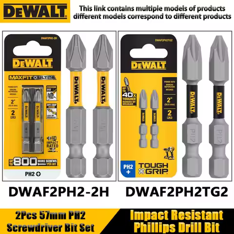DEWALT 2Pcs 57mm PH2 Screwdriver Bit Set Impact Resistant Phillips Drill Bit Hand Tool Accessories D