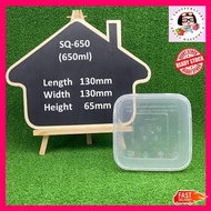 SQ650 (±50pcs)# 650ml Square Plastic Container With Lid Food Container Bekas Makanan