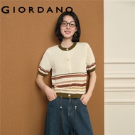 GIORDANO WOMEN Striped short sleeve boucle cardigan 18356502