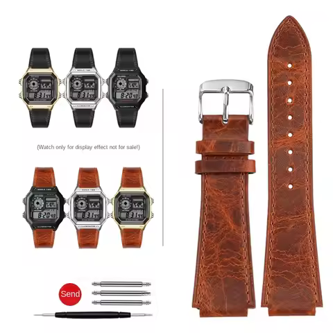 For Casio Retro Genuine Leather Watchband AE1200/1300 A158W/159/A168 F-91W W-216H Vintage Watch Stra