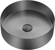 Zeek Stainless Steel Gunmetal Black Bathroom Sink Above Counter Modern Vessel Basin PVD Nano Coating 14 Inch Round Sink With Pop Up Drain