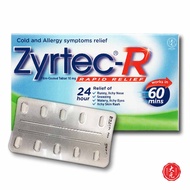 Zyrtec R • Relief of Running Nose • Itchy Eyes • Skin Rash in 60 minutes • 24 hr Rapid Relief Tablets • 10 Tablets • By Dah Yen Medical